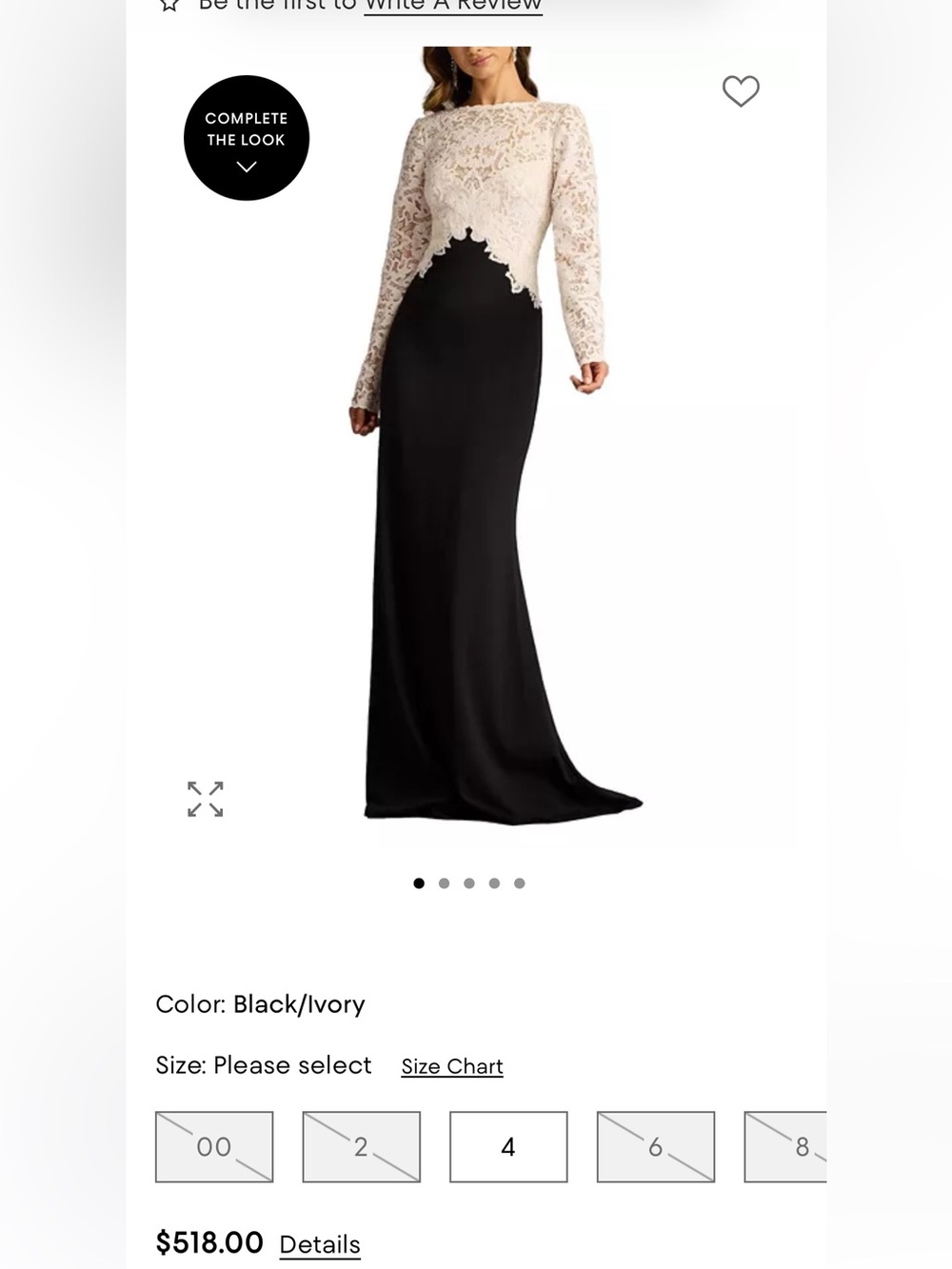 NWT Tadashi Shoji Lafayette Black Evening Gown with Cream Lace Bodice Size 8